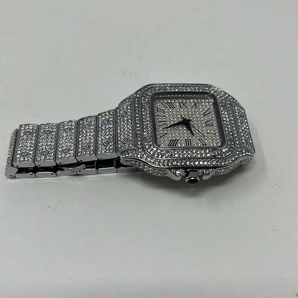 Mens silver square cz diamond watch - Picture 4 of 5